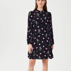 Hobbs London Ria floral birds print Preppy mini dress long sleeves side pockets